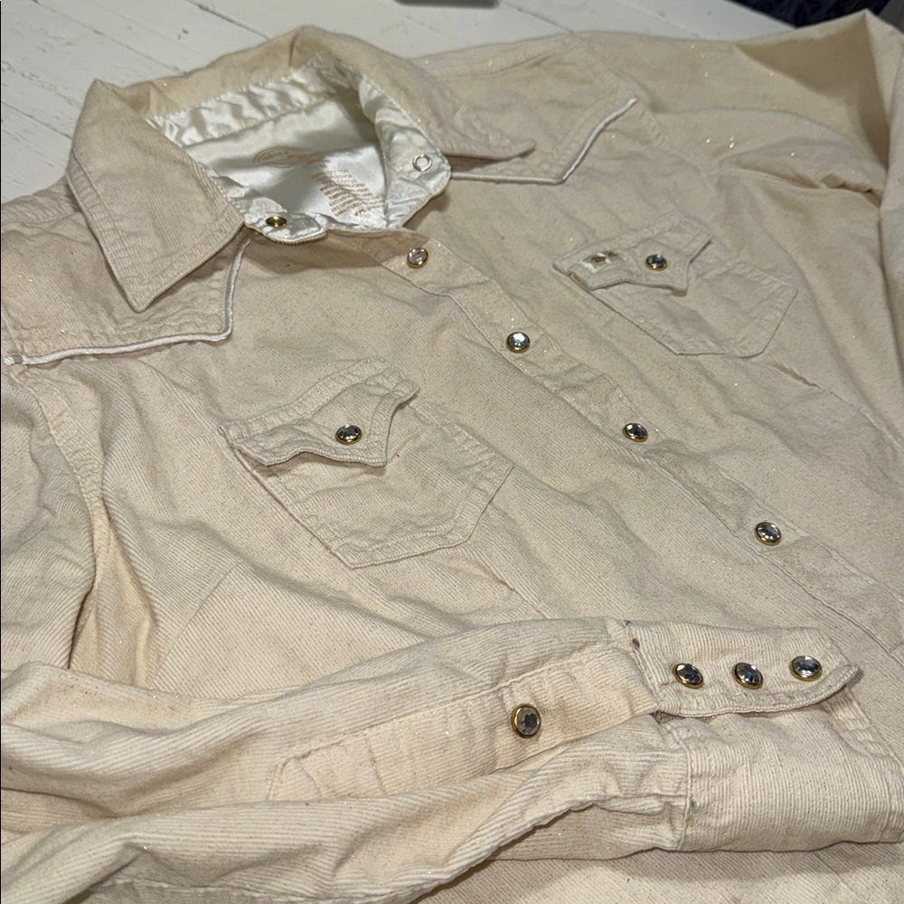 30X ladies western Med corduroy Cream gold flex bling Button-Up Shirt like new